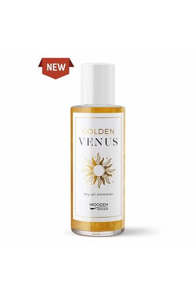 Wooden Spoon Ulei uscat cu sclipici Golden Venus, lingură de lemn, 100 ml