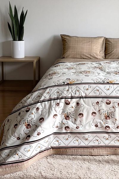Alla Turca Single Summer Sleeping Set |   Flat Sheet |   Cross Stitch Milk Coffee