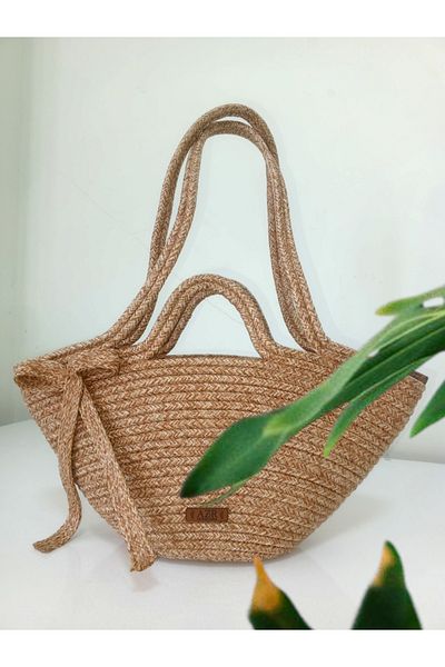 AZR HOME DESİGN Natural Jute Rope Handmade Straw Hand Bag Arm Bag Shoulder Bag