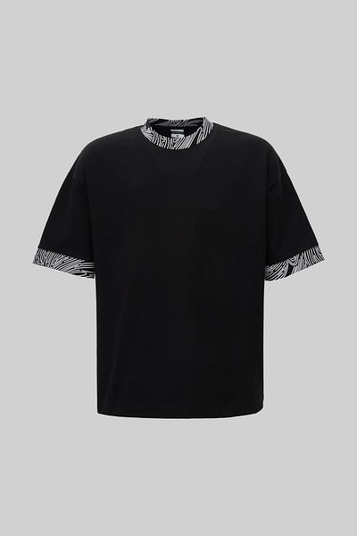 Machinist Men's Collar and Sleeve Edge Printed Oversize Black T-Shirt