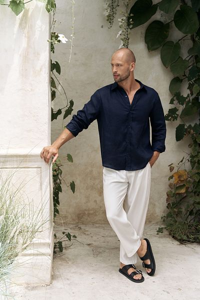 BOHEMAİ Ανδρικό πουκάμισο Bice Navy Blue Oversize