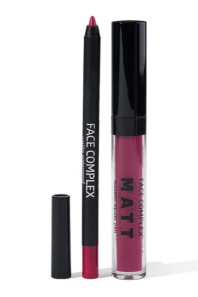 FACE COMPLEX Lip Tint & Waterproof Pencil, Set Ruj Lichid Creion De Buze Rezistent La Apă 24 H Kit 04 - Italia