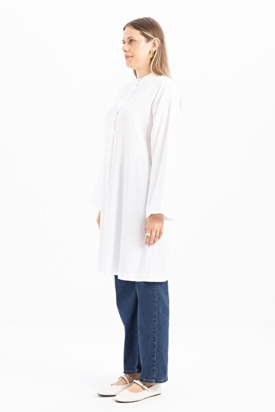 ALLDAY White-Half Placket Tie-Up Linen Tunic