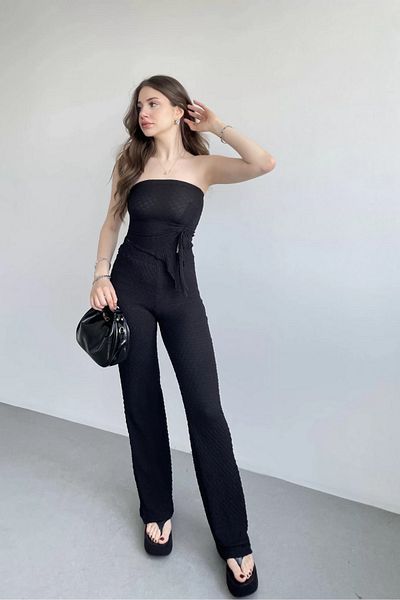 Sorridi Strapless Asymmetrical Cut Gathered Seersucker 2-Piece Set