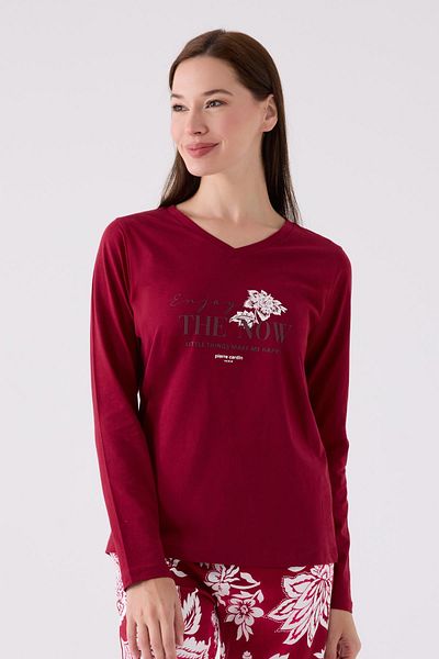 Pierre Cardin Paris 8865 Enjoy The Now Costum de pijama cu mânecă lungă pentru femei Bordeaux