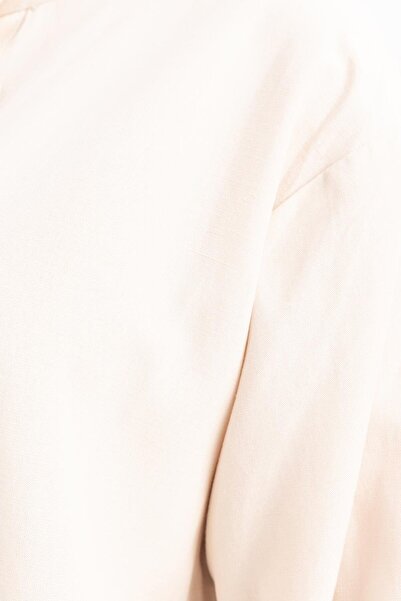 ALLDAY Stone-Half Patched Tie-Up Linen Tunic