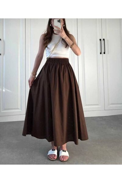 GALAVİP Women's New Season Long Double Pocket Poplin Elastic Waist Skirt Unlined (90 cm)