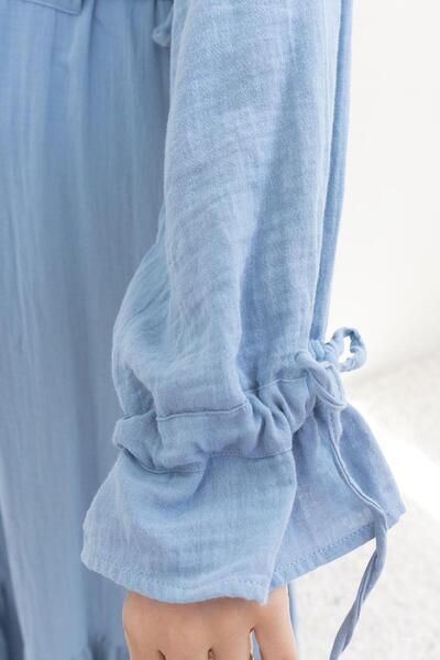 ALLDAY Mavi-Beli Bağlamalı Biritli Elbise