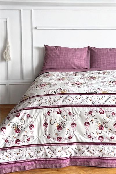 Alla Turca Single Summer Sleeping Set |   Flat Sheet |   Cross Stitch Dusty Rose
