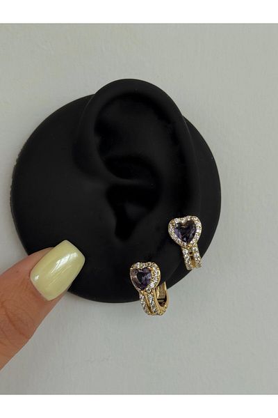 h&b design jewel أقراط قلب من الفولاذ الذهبي الأرجواني