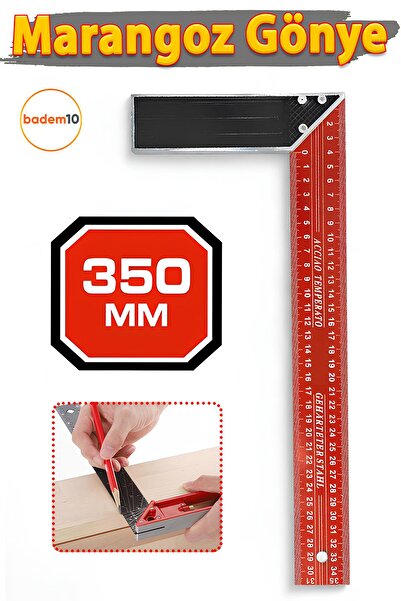 Badem10 350 mm 35 cm Alüminyum Marangoz Gönye Metal Gövde Açılı Ölçüm Cetveli Ahşap İnşaat Hassas Gönye