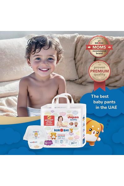 Kokoshi Premium Baby Pants, Size 6 (15-23kg) x 28pcs, Eco-friendly and Hypoallergenic Nappies