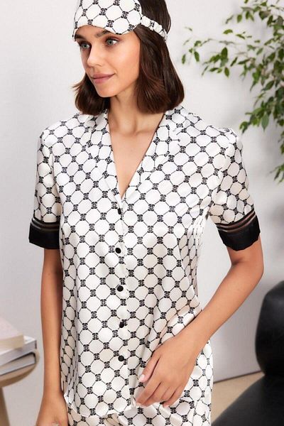 Pierre Cardin Set de pijamale pentru femei, cămașă din satin, guler, nasturi în față, mâneci scurte, cu pantaloni scurți