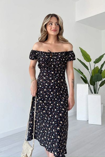 Sorridi Floral Patterned Tie Front Princess Sleeve Midi Dress