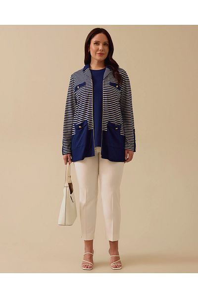 Gala-Xi Plus Size Striped Zipper Top Set