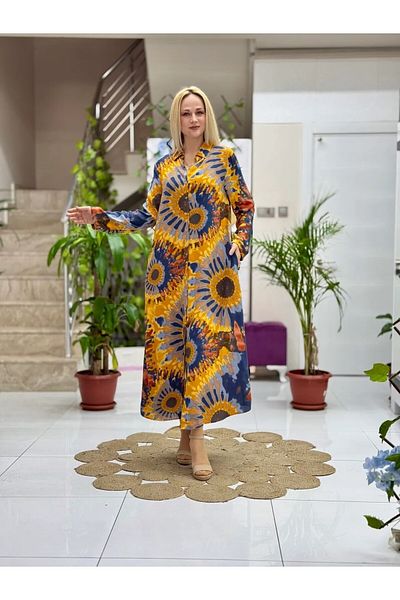 Punta Otantik Sln31105 Cotton Viscose Buttoned Long Selin Dress