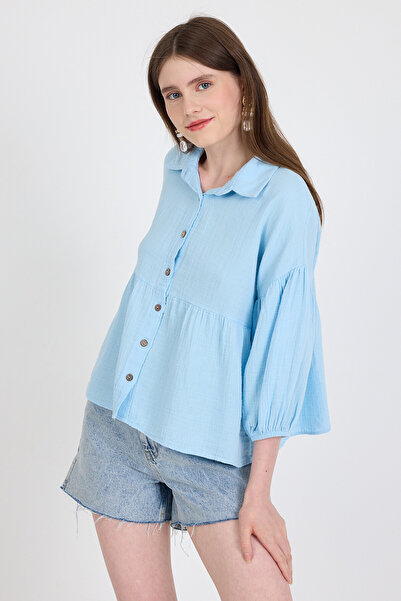 Rays Cămașă cu nasturi cu aspect de lenjerie 100% bumbac albastru bebeluș 4783A