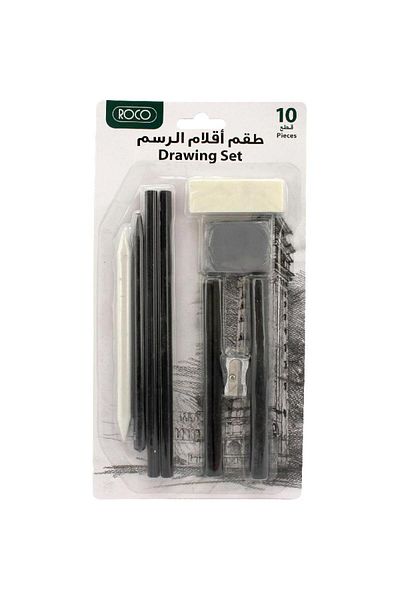 Roco Charcoal Pencil Drawing Set Soft/Medium/Hard 10 Pieces