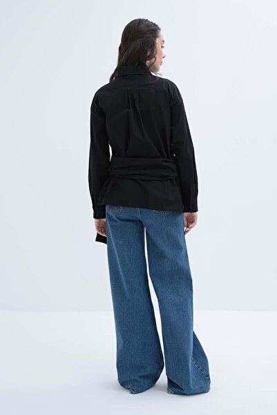 ALLDAY Black-Lateral Tie Detail Lycra Shirt