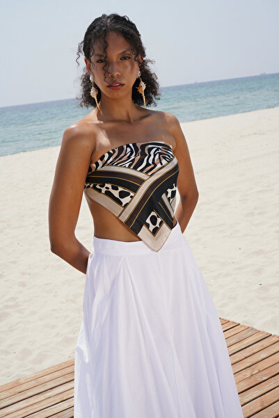 Black Fashion Stitch Detail Maxi White Skirt