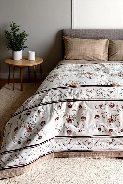 Alla Turca Double Summer Sleeping Set |   Flat Sheet |   Cross Stitch Milk Coffee