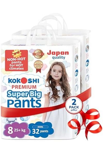 Kokoshi Premium Baby Pants, Size 8 for babies +25kg x 64pcs, Eco-friendly and Hypoallergenic Nappies