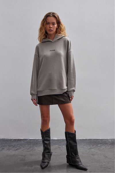 bases. Women's Back Puff Printed Oversize Hooded Sweatshirt with Fleece Inside