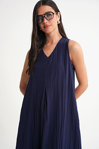 Mixray 4700 Жіноча сукня з V-подібним вирізом та плісированим передом, темно-синя