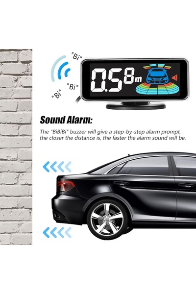 OEM Parking sensors front and rear with blue color, 8 sensors, LCD display and sound warning