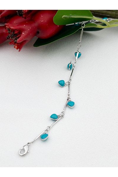 Siya Silver Turquoise Stone Heart Steel Anklet - Natural Stone Anklet