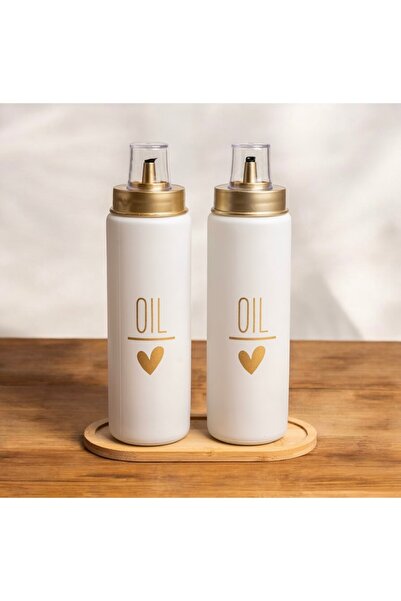 ela777 Set of 2 Glass Oil Oil Pot with Bamboo Stand and Sippy-Free Lid 550 ml...