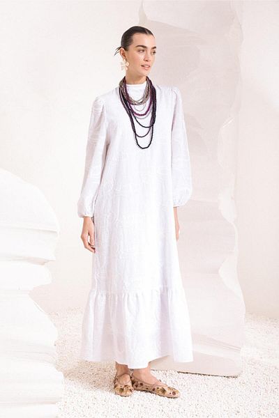 ALLDAY White Embroidery Detailed Skirt Ruffle Dress