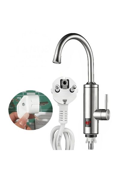 SellerRasov doar pregatiti Robinet Instant Apa Calda/rece 3300w, Led, Inox, 360°, Incalzire Rapida, Gri