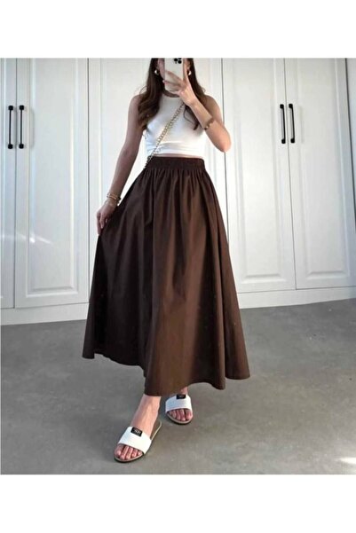 GALAVİP Women's New Season Long Double Pocket Poplin Elastic Waist Skirt Unlined (90 cm)
