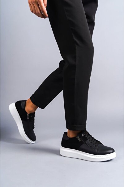 EBRUS TREND Et155 Warrior Lace-Up and Zipper Skin Suede Men's Casual Sneaker Shoes Bt - Black