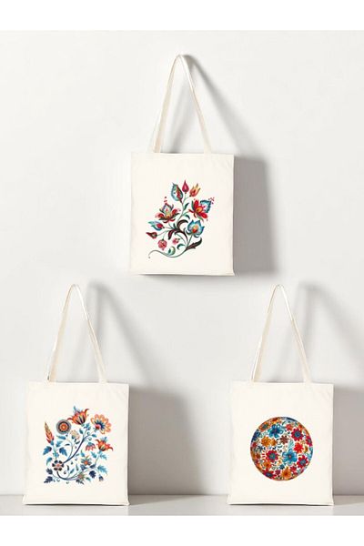 lili hediyelik Paint Pattern Printed Cloth Bag 3-Piece Shoulder Bag - Birthday Gift for Women Gift Product Item