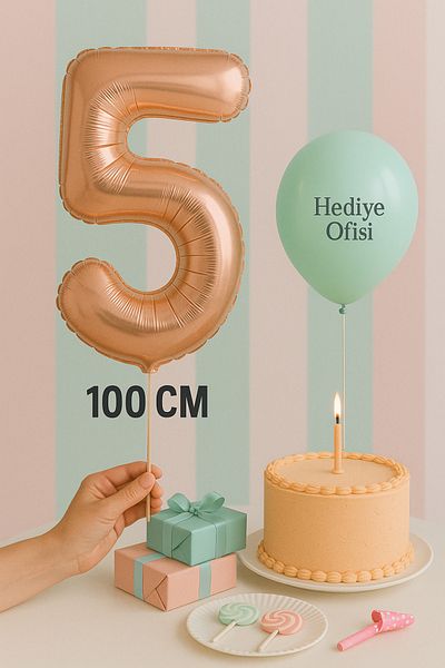 hediyeofisi Foil Balloon 5 Number Helium Balloon 100 Cm Rose Color - 5 Age Balloon - 5 Age Balloon -5 Number Balloon