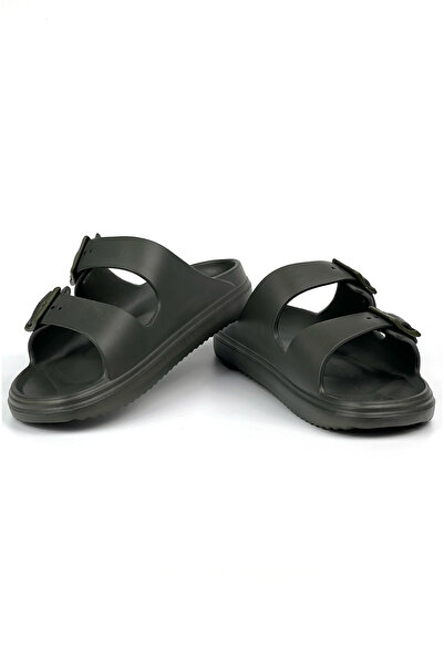 KAJILA Unisex Khaki Double Buckle Non-Slip Sole Adjustable Lightweight Daily Beach Slippers