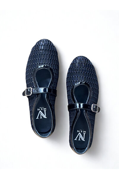 NE&VE SHOES Γυναικείες κομψές και άνετες μπαλαρίνες με μαύρο διχτυωτό λουράκι