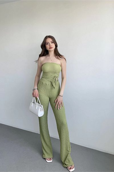 Sorridi Strapless Asymmetrical Cut Gathered Seersucker 2-Piece Set