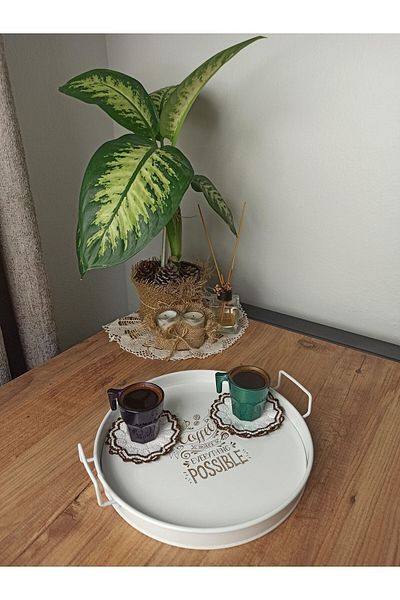Reoona Metal Presentation Tray. Tea Coffee Cake Dessert Serving 27 cm White