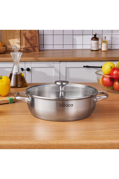 Karaca Elite Edelstahl-Kasserolle Flach 26 cm 3,4 L