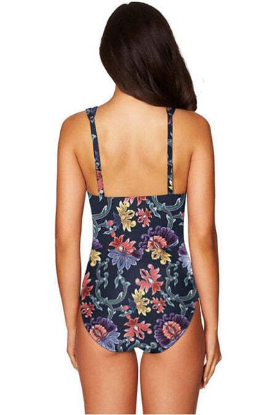 WildFashion One-piece swimsuit with deep V neckline and floral print SW2163-100