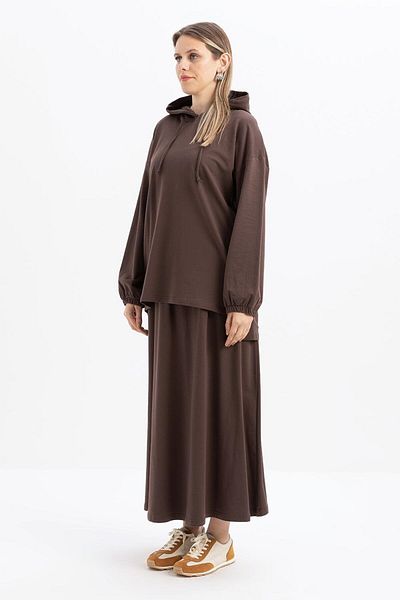 ALLDAY Coffee-Hooded Lycra Skirt Suit