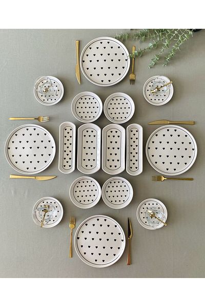 VENÜS HOME DECORATION Black Heart 16 Piece Breakfast Set for 4 People