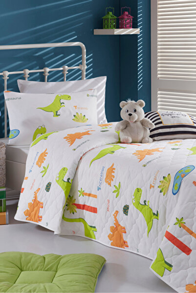 Eponj Home Çok Amaçlı Örtü Tek Kişilik Dinolar Beyaz