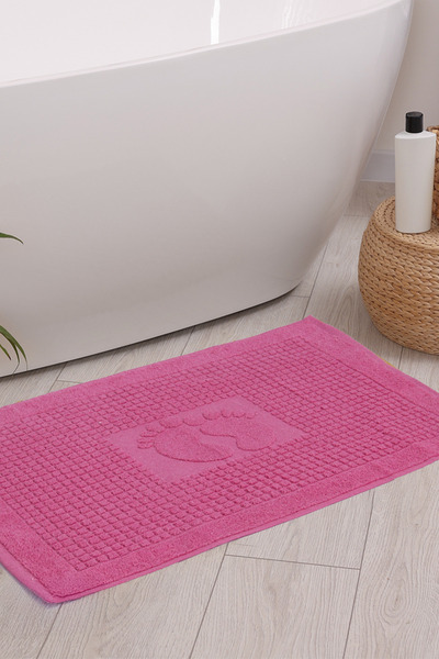 Homedius Bathroom Checkered Foot Patterned Cotton Foot Towel 50X70Cm Pink Set of 2
