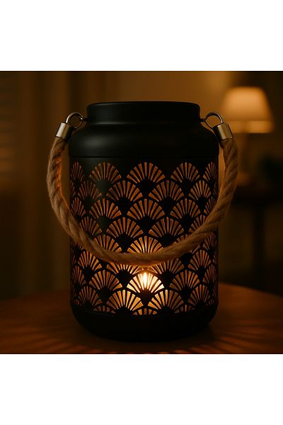 Arti Casa Decorative lantern, made of metal, with perforated fan pattern and rope handle, 17 cm, Arti Casa
