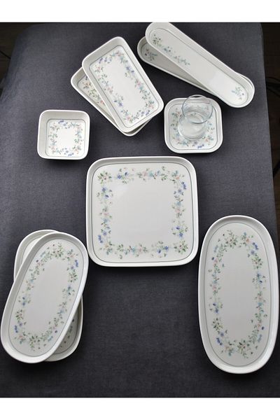 Qualitev 29 Piece Porcelain Square Floral Breakfast Set Patterned Breakfast Set-Garden