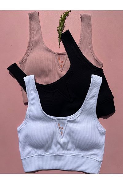 LEYNA BUTİK Cotton Combed Camisole Fabric Fixed Pad V Neck Half Singlet